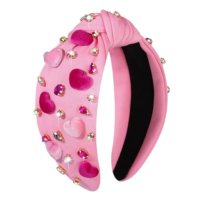 boderier Valentines Day Headband for Women Girls Velvet Hot Pink Heart Headband Jeweled Crystal E... | Amazon (US)