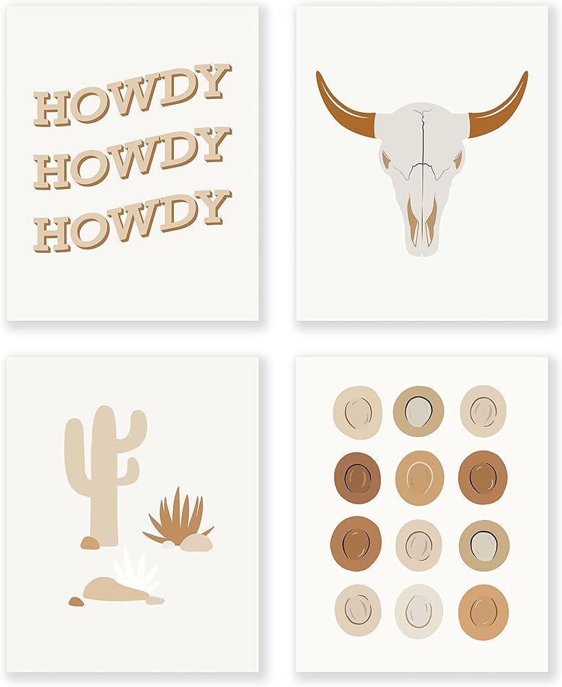LiTiu Howdy bull Skull Cowboy Hat Cactus Boho Preppy Wall Art Poster Prints Decor, 8”x10”Set ... | Amazon (US)