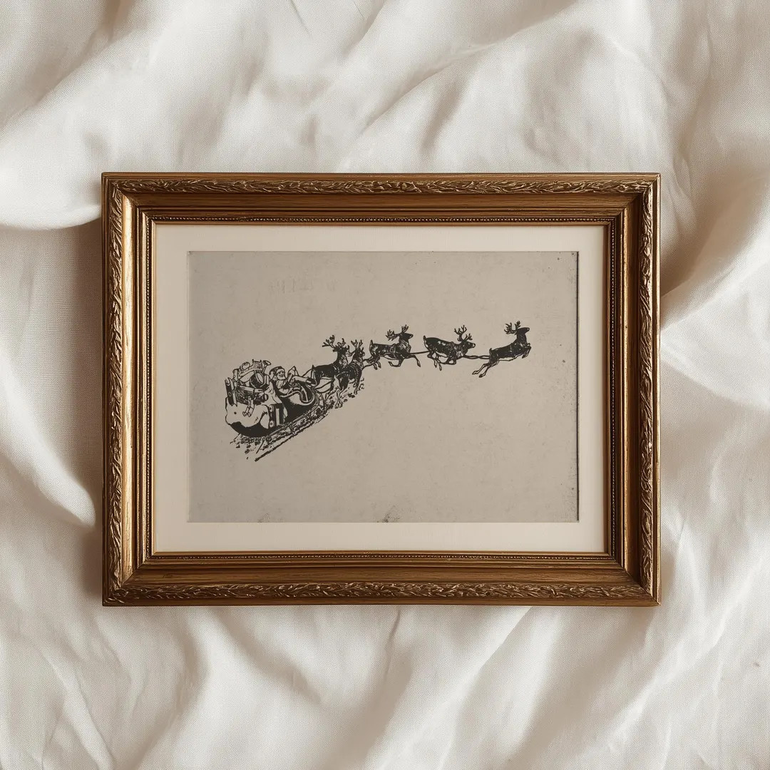 Old World Santa and Reindeer Print, Vintage Christmas Sleigh Artwork, Farmhouse Holiday Wall Deco... | Etsy (US)