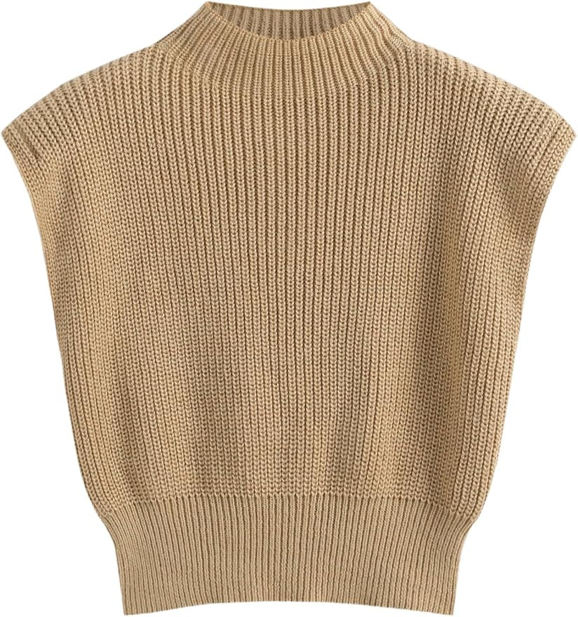 CIDER Women's Mock Neck Sleeveless Sweater Tops Cap Sleeve Sweater Vests Tank Tops | Amazon (US)