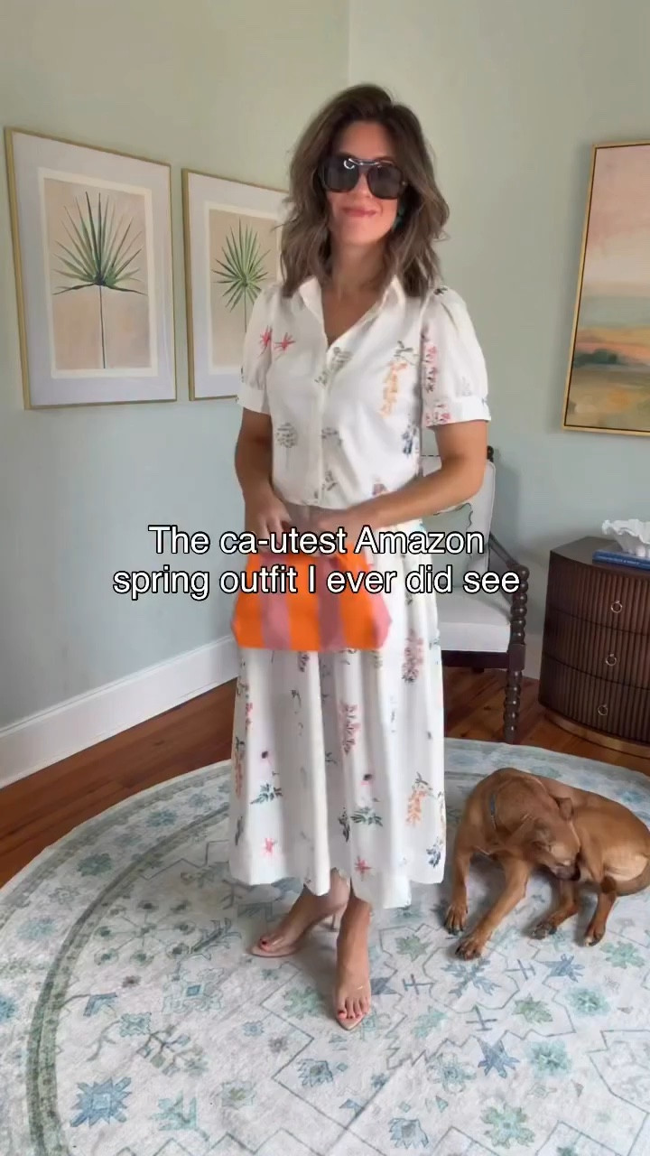 My apologies for my dog licking himself the whole video 🫠

This skirt set is so adorable for so many spring occasions! The print is just perfection and I love the flow of the skirt 

#amazonfashion #budgetfashion #classicstyle #springstyle #skirtset