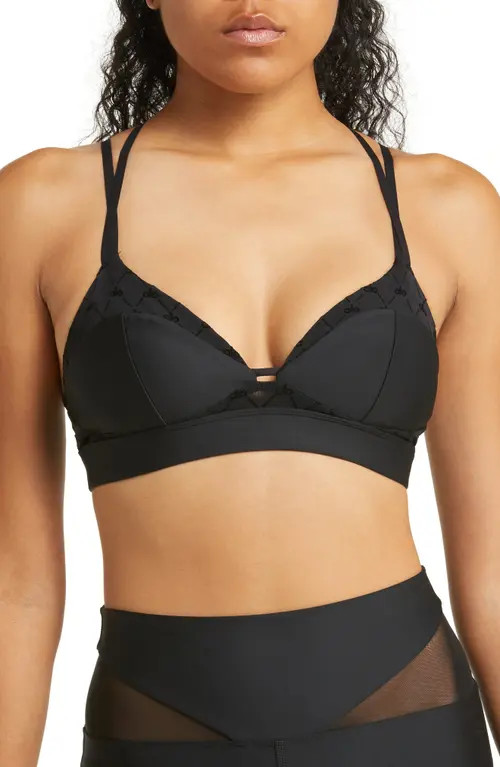 Alo Celeste Airlift Mesh Sports Bra in Black at Nordstrom, Size Small | Nordstrom