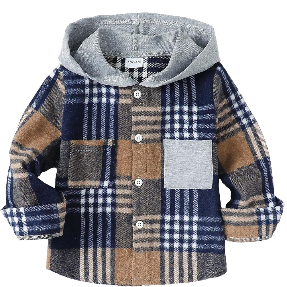 Baby Toddler Boys Long Sleeve Shirt Flannel Buffalo Plaid Shirts Button Down Jacket Top Outfit Fa... | Amazon (US)