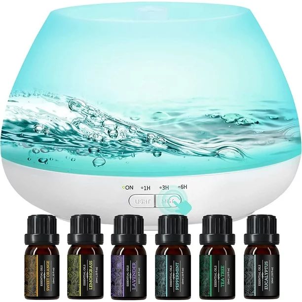 Homasy Essential Oil Diffuser with Oils, 500ml Aroma Diffuser 8 Color Lights & Top 6 Pure Oils Gi... | Walmart (US)