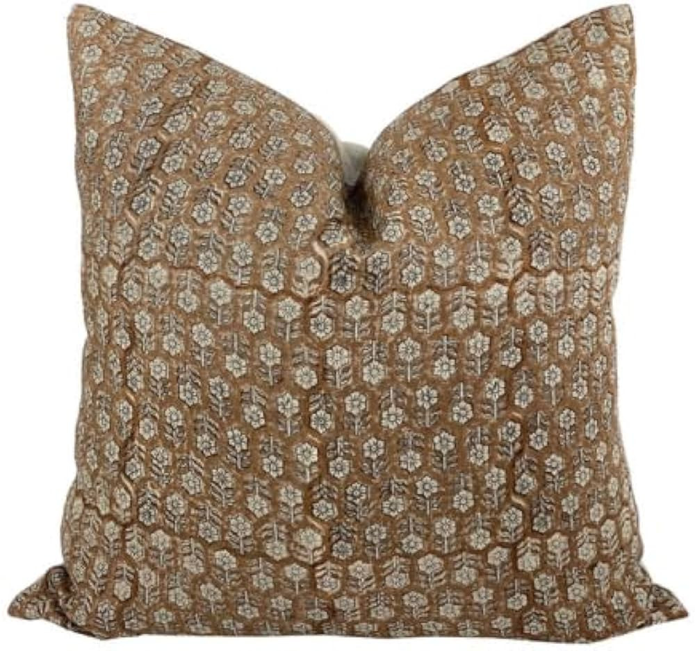 Pillow Covers 100% Linen 18 x 18 inches Double Sided Block Print with Zipper for Easy Removal Hom... | Amazon (US)