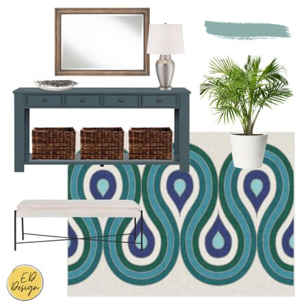 This Florida entryway has a super practical washable ruggable along with an on-theme tropical palm, bench for putting on shoes, and a console table with extra storage for any outdoor gear  

#LTKhome