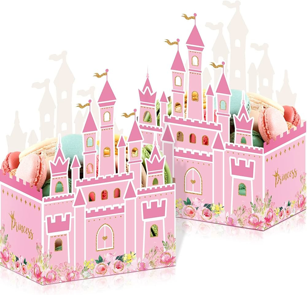 24 Pieces Castle Party Favor Pink Gold Box Little Princess Candy Treat Boxes Cardboard Goodies Pr... | Amazon (US)