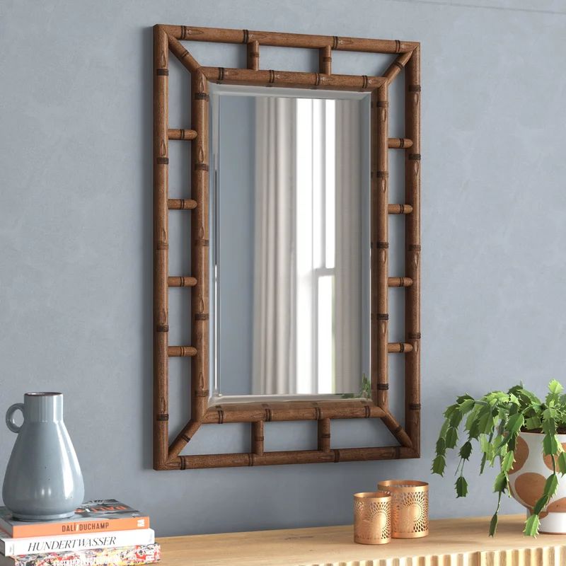 Niall Bamboo Brown Traditional Beveled Wall Mirror | Wayfair North America