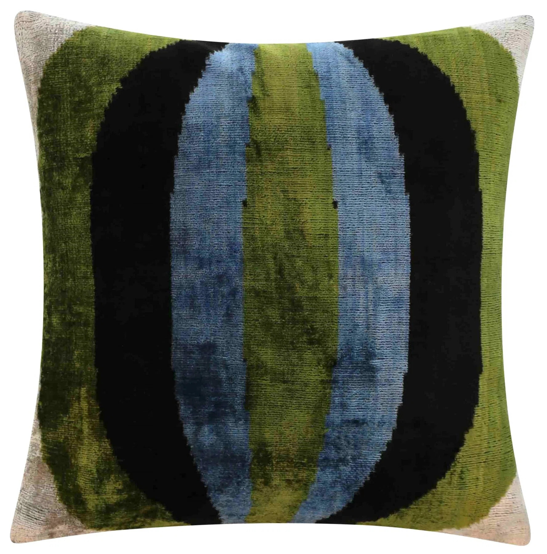 Handmade Silk Velvet Striped Throw Pillow - 16X16, Bold Green, Blue, And Black Design With Down F... | Wayfair North America