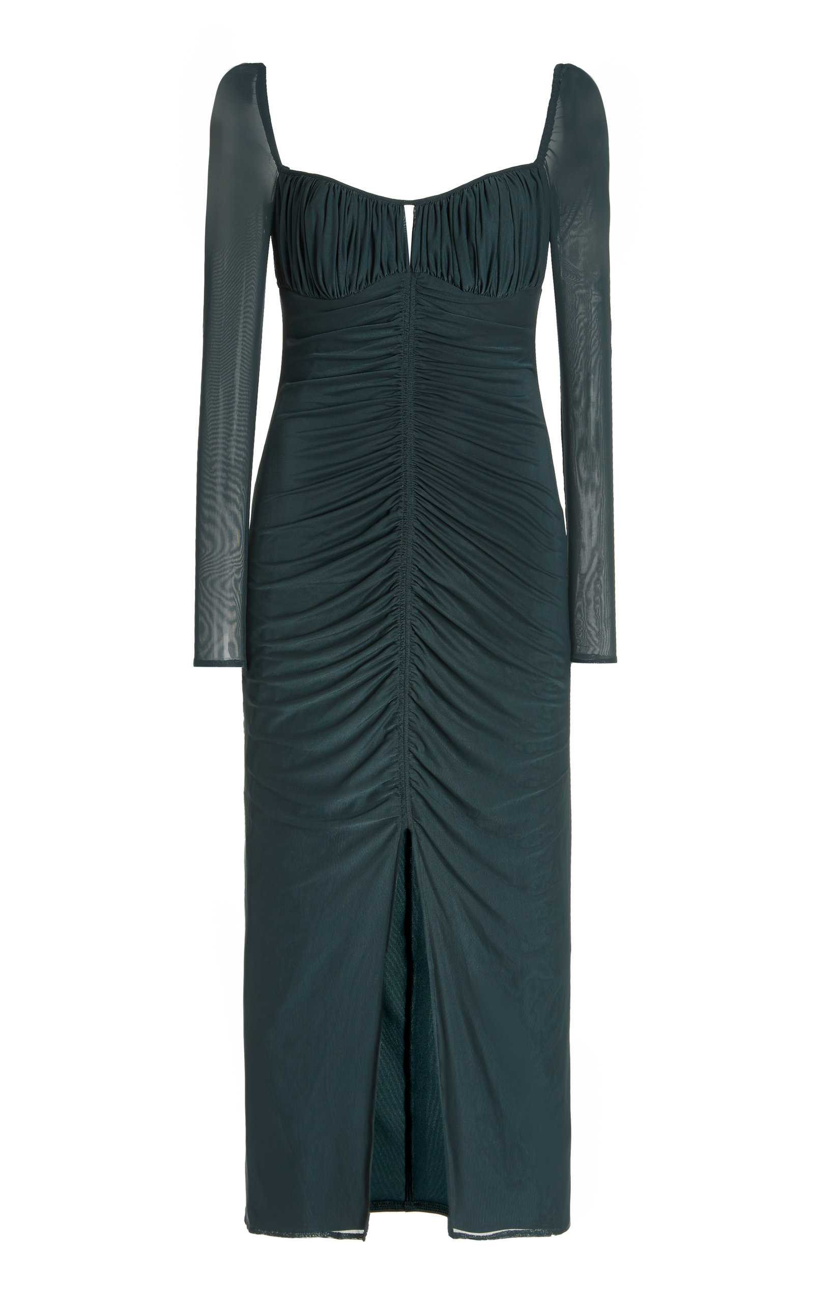Ruched Slate Powermesh Midi Dress | Moda Operandi (Global)