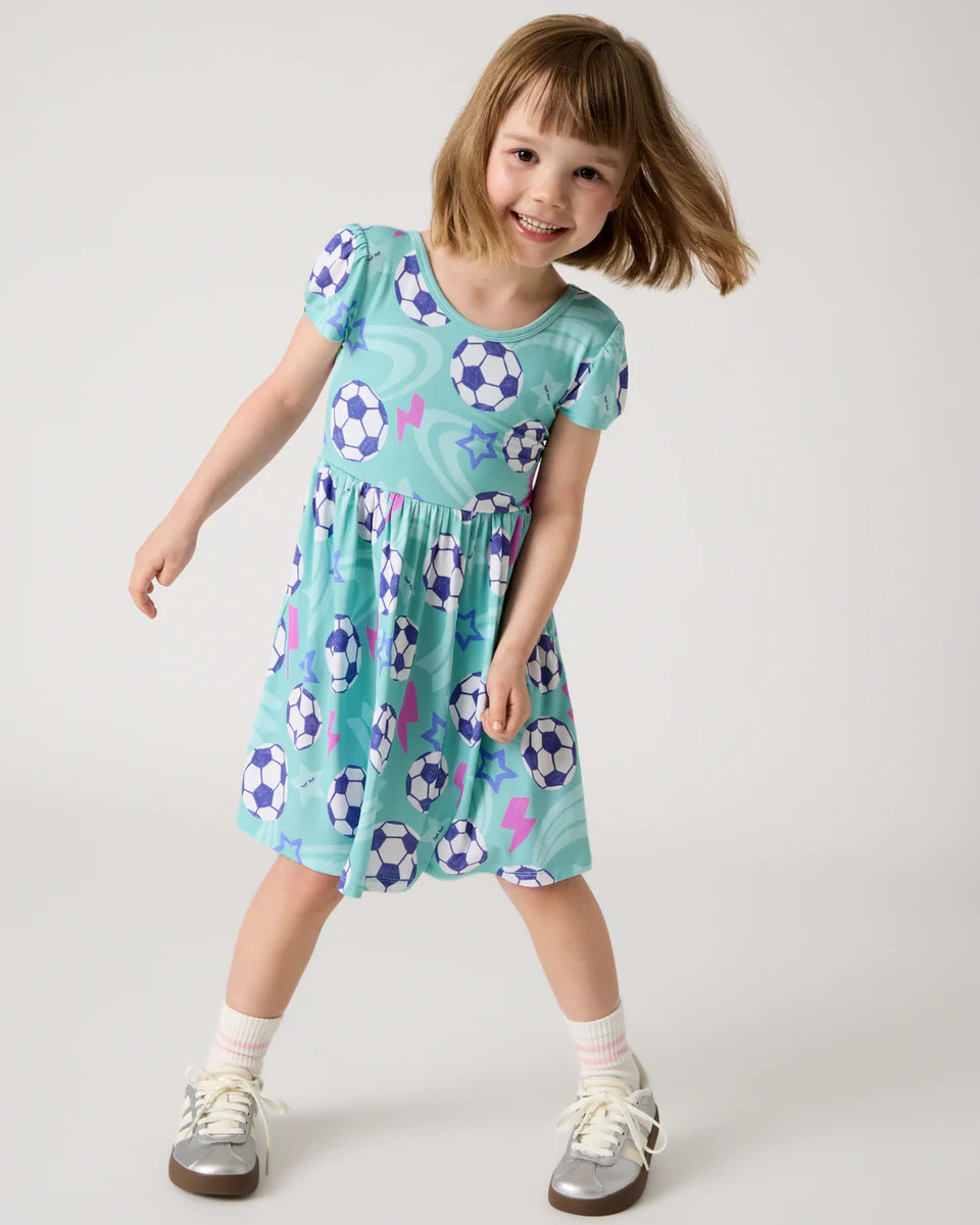Aqua Soccer Stars Skater Dress | Little Sleepies