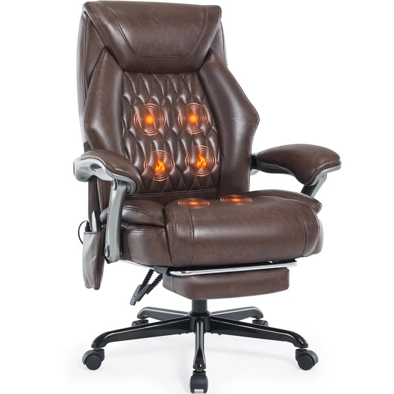 Heated Massage Executive Office Chair with Footrest, Ergonomic PU Leather High Back Desk Chair, 1... | Wayfair North America