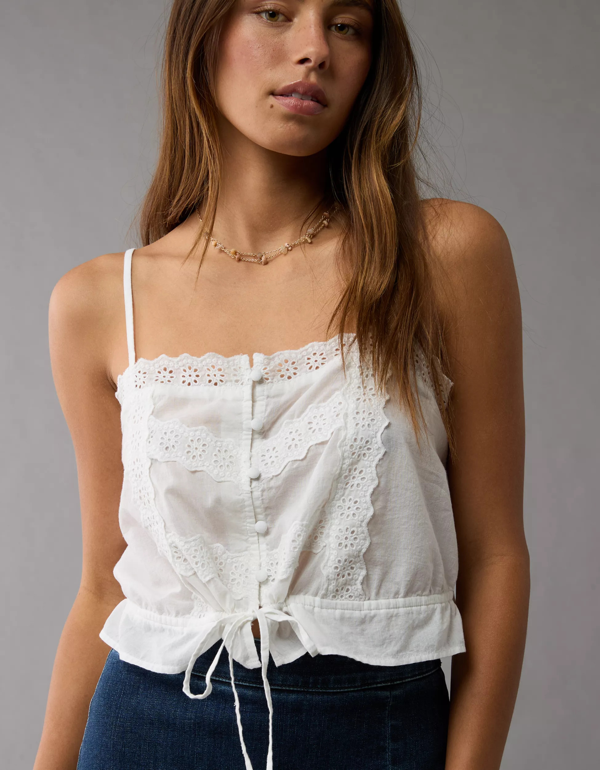 AE Lace Button-Up Cami Tank Top | American Eagle Outfitters (US & CA)