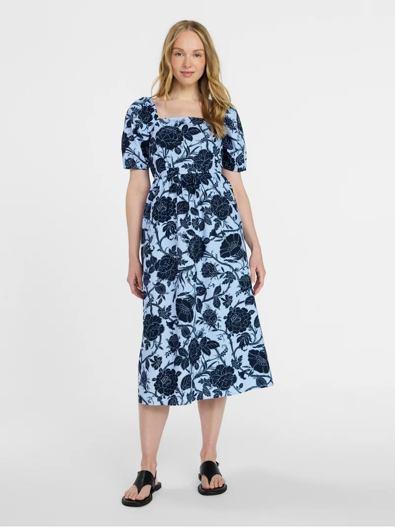 Time and Tru Women's Cotton Tie Back Midi Dress, Sizes XS-XXXL | Walmart (US)