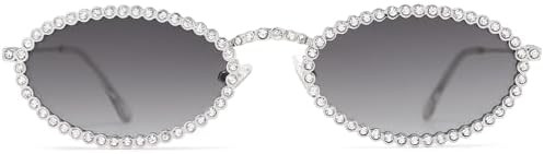 SOJOS Retro Skinny Oval Rhinestone Sunglasses for Women 90s Styles Bling Hippie Disco Trendy Sun ... | Amazon (US)