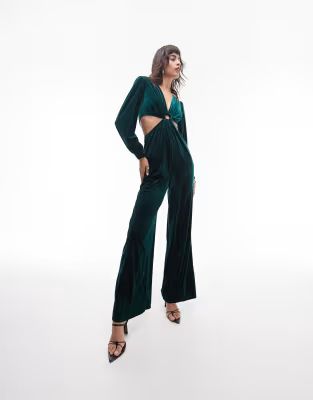 Topshop – Jumpsuit aus Samt in Flaschengrün mit Zierausschnitten und Ringverzierung | ASOS (Global)