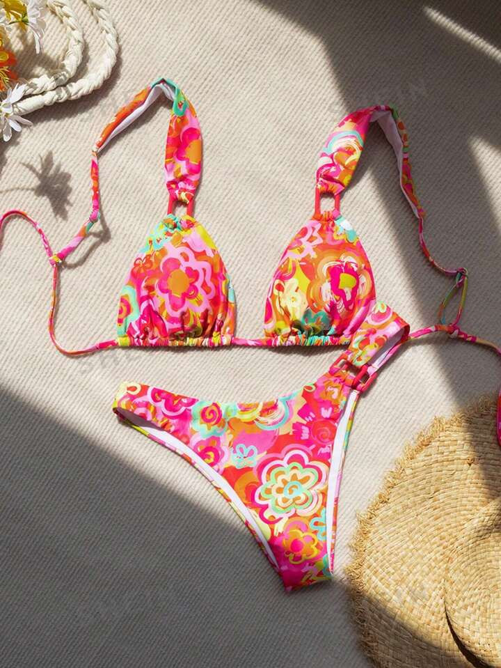 Floral Print Triangle Bikini Swimsuit | SHEIN
