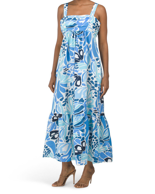 Shirred Bodice Smocked Back Tiered Maxi Dress | TJ Maxx