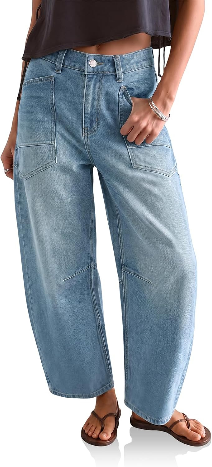 Cicy Bell Women Cropped Barrel Jeans High Waisted Wide Leg Denim Pants | Amazon (US)