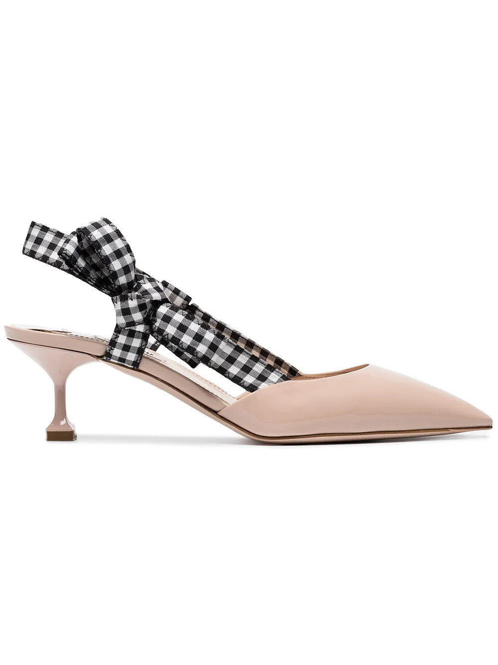 Miu Miu 55 Gingham Ribbon Slingback Pumps - Neutrals | FarFetch US