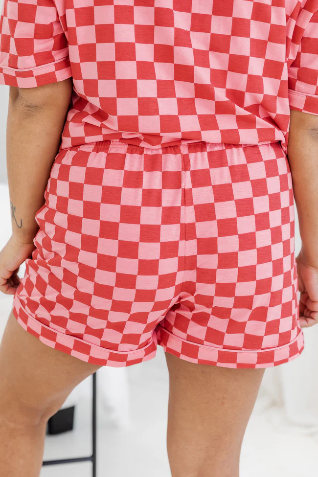 In Love With Me Pink And Red Checkered Pajama Shorts | Pink Lily