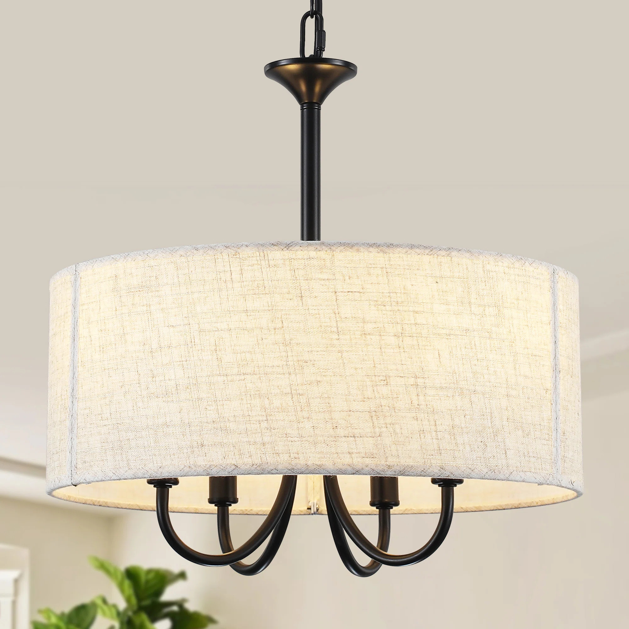 Cruce 8 - Light 21.65'' Drum Chandelier With Off-white Linen Fabric Shade, Dining Room Light Fixtures Over-table, Modern Farmhouse Chandeliers For Bedroom Foyer Living Room Entryway Kitchen, Drum-pendant-light | Wayfair North America