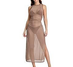 Verdusa Women's Swimsuit Mesh Cover Up High Split Drawstring Bikini Long Dress | Amazon (US)