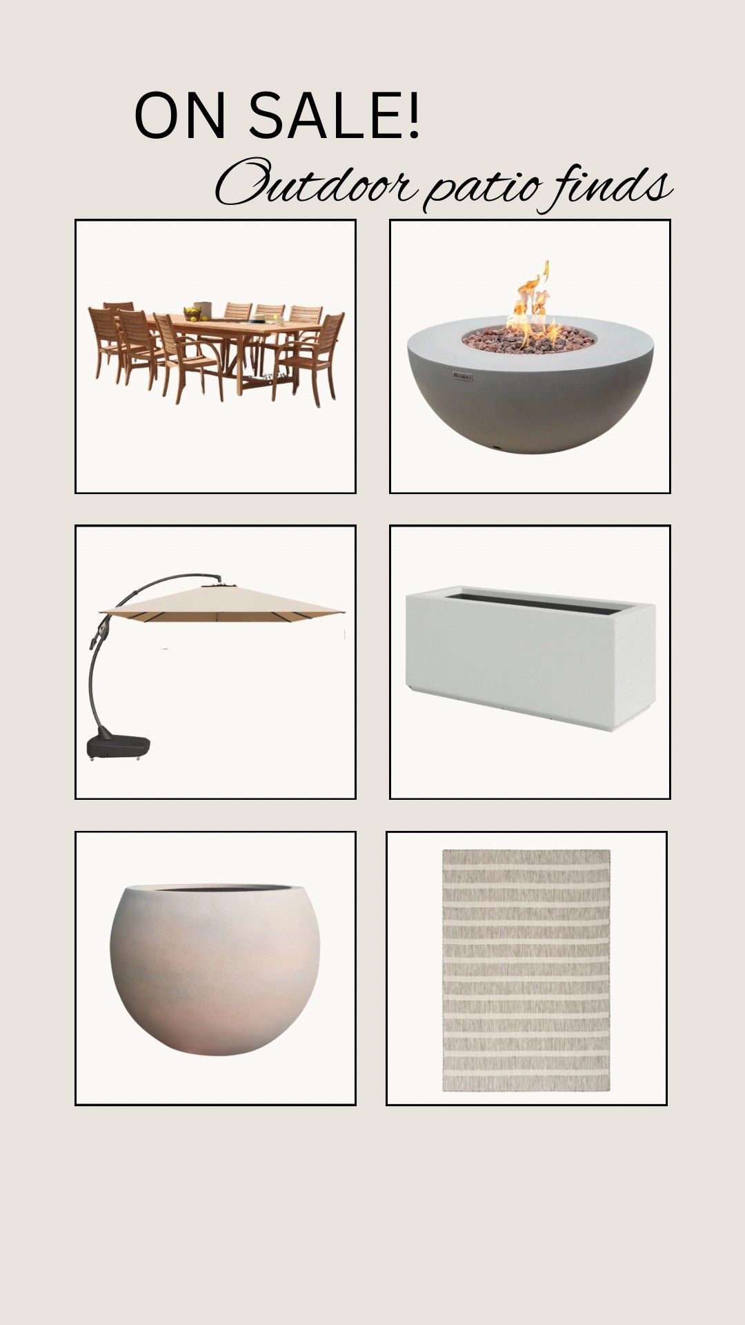 Outdoor patio finds ON SALE!

#onsale #outdoorpatio #patio #outdoordining #patiofinds #firepit #outdoorplanter #umbrella #planter #outdoorrug #outdoorumbrella

#LTKHome #LTKSaleAlert #LTKSeasonal