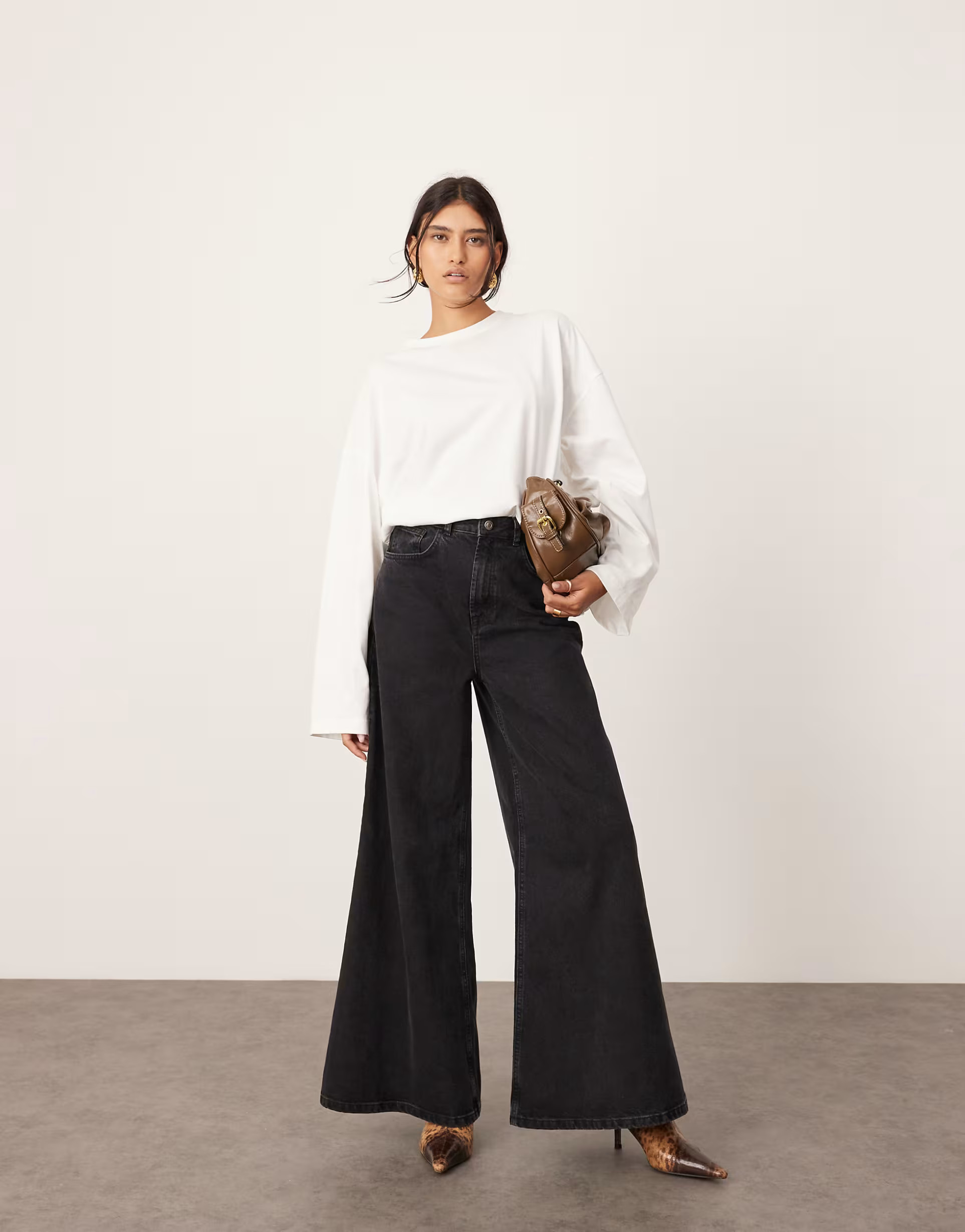 ASOS EDITION Reece denim high waisted wide leg jean in washed black | ASOS (Global)