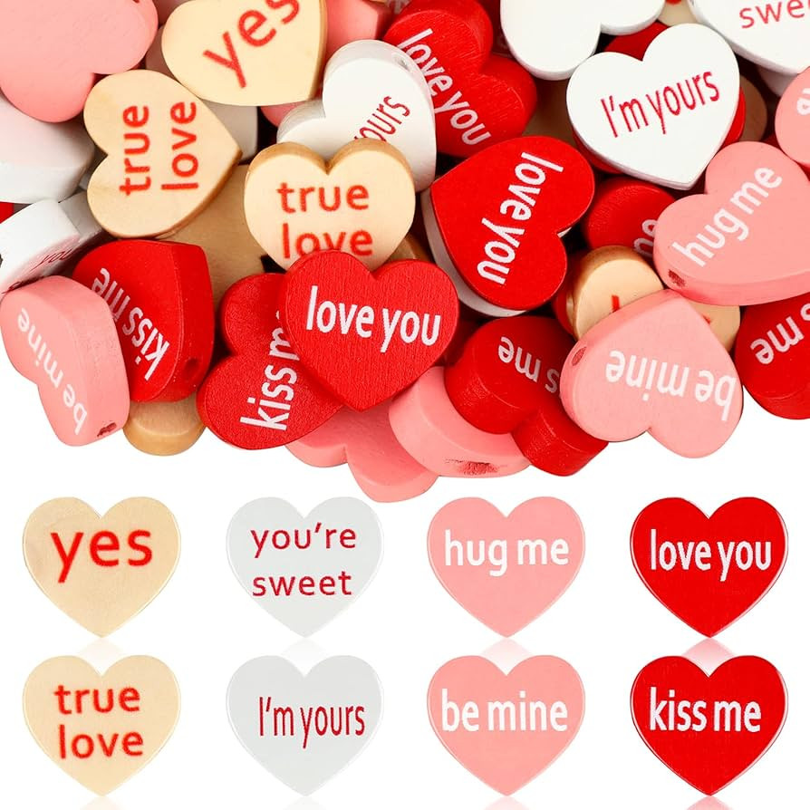 160 Pieces Valentine's Day Wooden Heart Beads Round Craft Wood Beads Hearts Beans for Crafts Conv... | Amazon (US)
