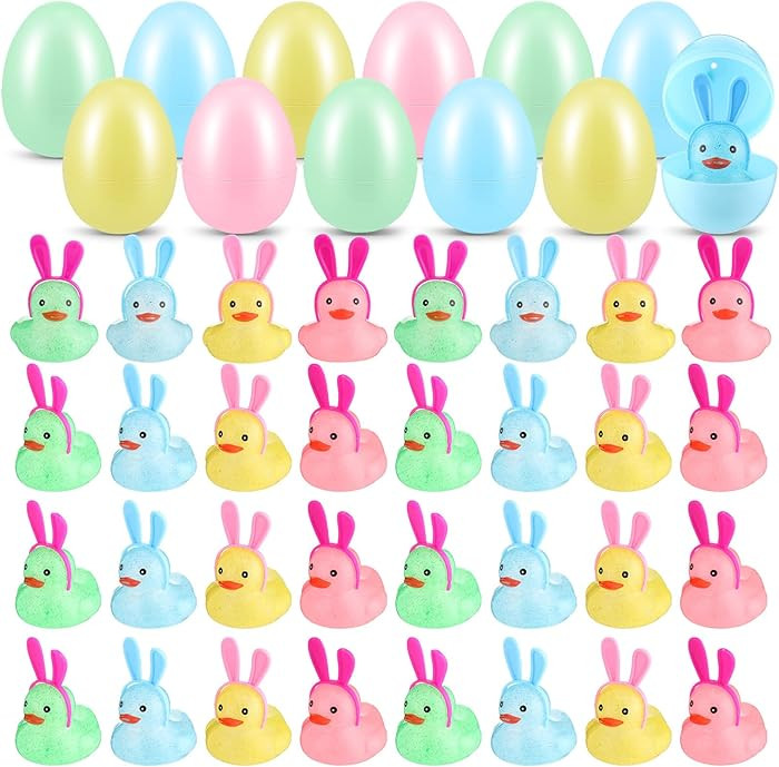 Soulchen 36 Sets/108 Pcs Prefilled Easter Eggs with Rubber Ducks Bulk Easter Basket Bunny Pastel ... | Amazon (US)