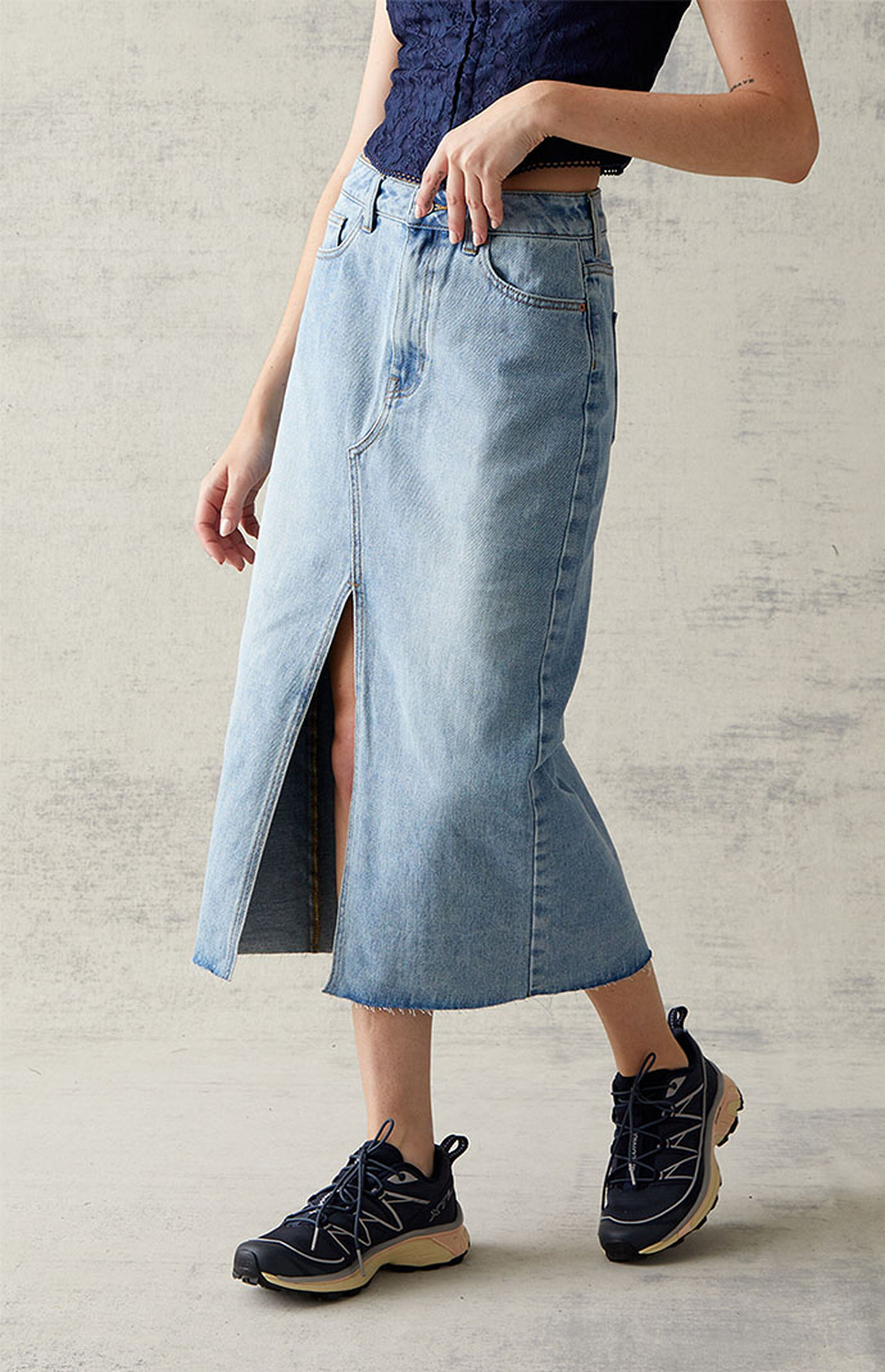 PacSun Light Blue Denim Midi Skirt | PacSun