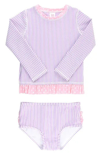 RuffleButts Lilac Seersucker Two-Piece Rashguard Swimsuit | Nordstrom | Nordstrom