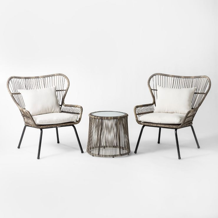 Latigo 3pc Rattan Patio Chat Set, Outdoor Furniture Set - Gray/Brown - Opalhouse™ | Target