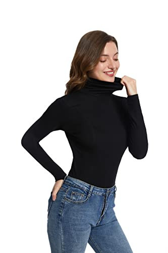 ACANI Black Turtle Neck Tops for Women Ribbed Women's Long Sleeve Slim Fit Mock Black Turtleneck Basic Stretchy Lightweight Layering Tops(Black Small) | Amazon (CA)