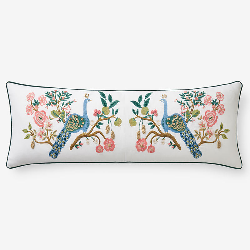 Peacock Decorative Lumbar Pillow Cover - Cream Multi | The Company Store