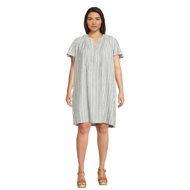 Terra & Sky Women's Plus Size Linen Blend Pintuck Dress with Flutter Sleeves | Walmart (US)