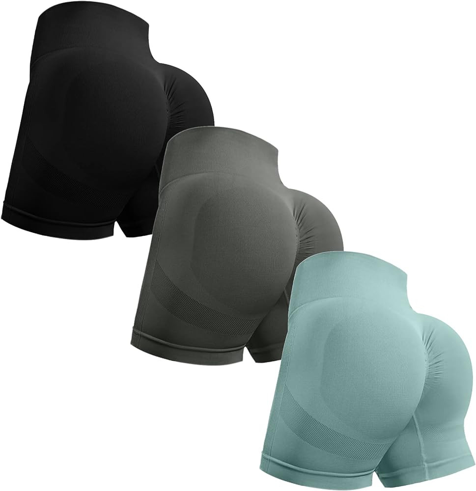 OVESPORT 3 Piece Workout Shorts for Women Seamless Scrunch Butt Lifting High Waisted Yoga Gym Boo... | Amazon (US)