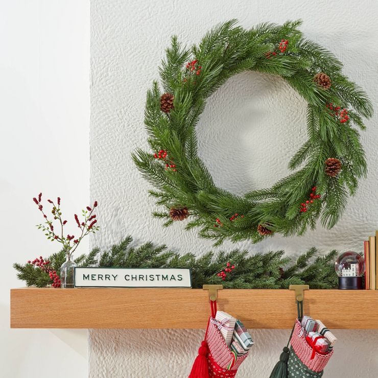 6' Pine with Winterberries & Pinecones Seasonal Faux Garland Green/Red/Brown - Hearth & Hand™ w... | Target