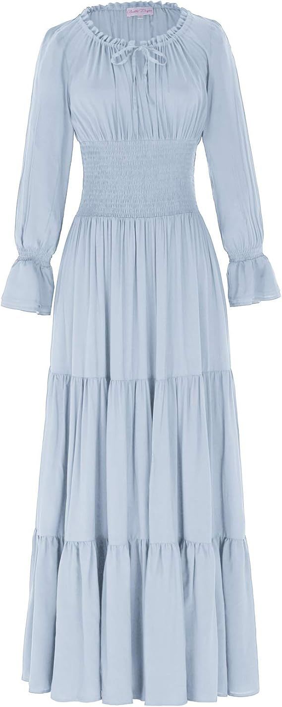 Belle Poque Women Long Sleeve Renaissance Pleated Maxi Dress | Amazon (US)