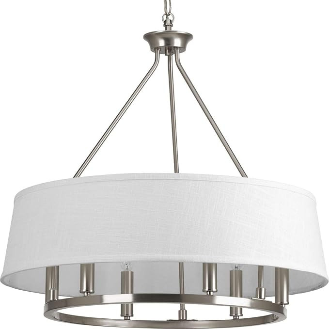 Cherish Collection 6-Light White Linen Shade Coastal Chandelier Light Antique Bronze | Amazon (US)