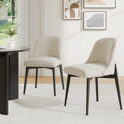 Modern Linen Fabric Upholstered Dining Chairs with Wood Legs | Wayfair North America