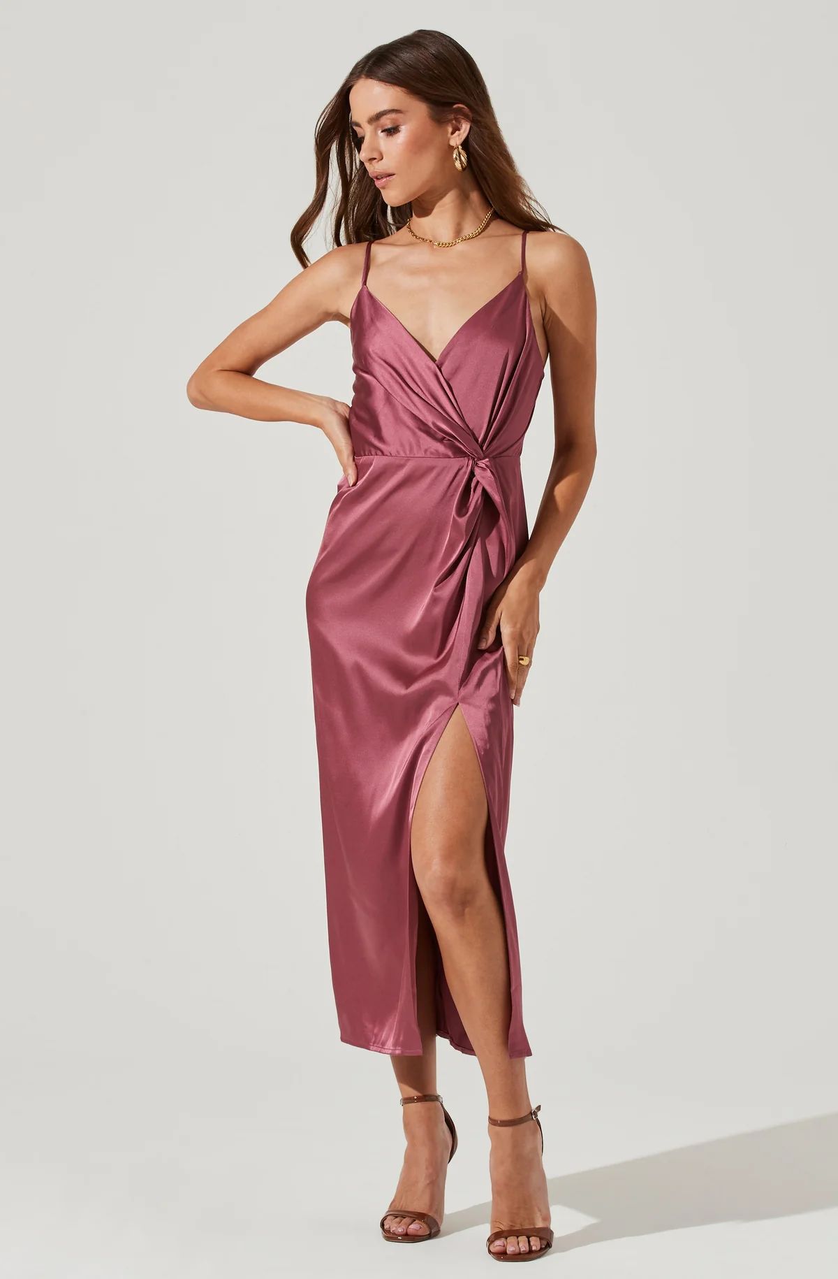 Twist Front Satin Midi Dress | ASTR The Label (US)