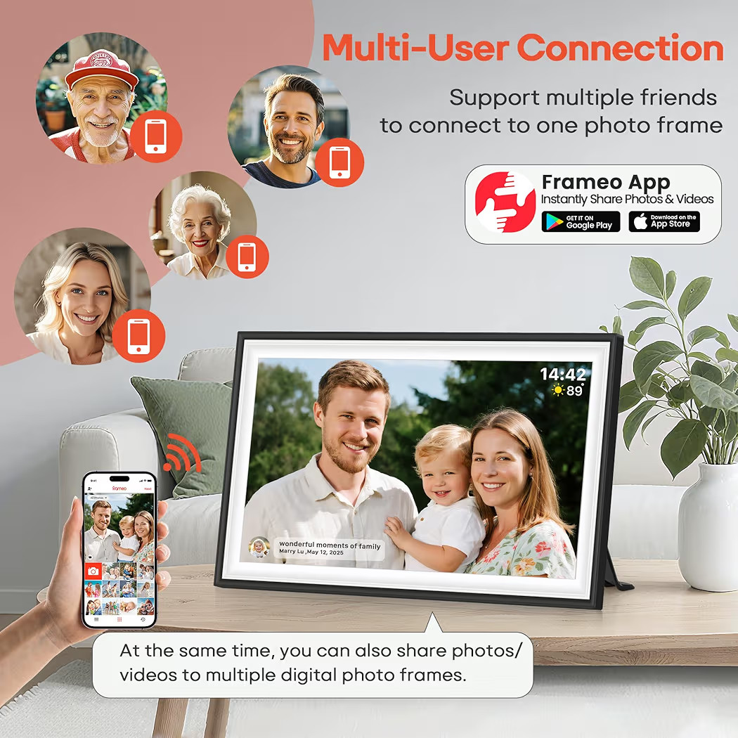 BIGASUO Digital Picture Frame Frameo 15.6" WiFi Electronic Photo Frames Large with 64GB Memory 19... | Amazon (US)