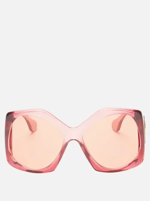 Gucci Eyewear - Gg-logo Oversized Hexagon Acetate Sunglasses - Womens - Pink | Matches (US)