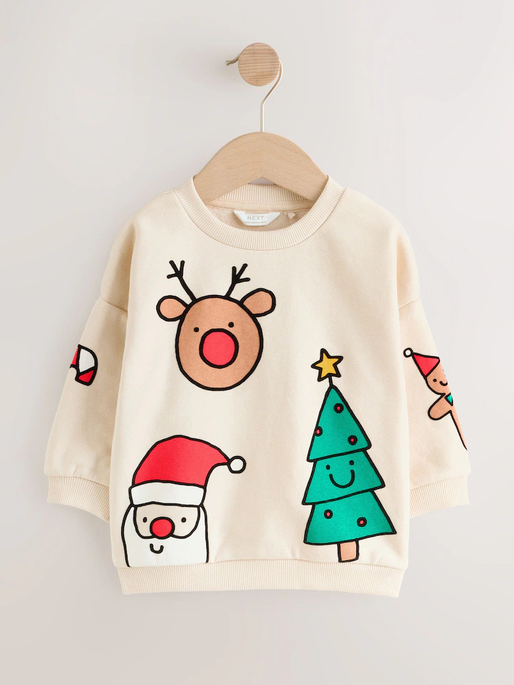 Buy Ecru White Christmas Crew Neck Jersey Sweatshirt (3mths-7yrs) from Next USA | Next US
