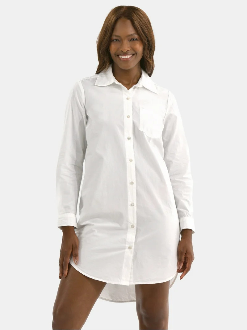 Time and Tru Women's Poplin Mini Shirt Dress, Sizes XS-3XL | Walmart (US)