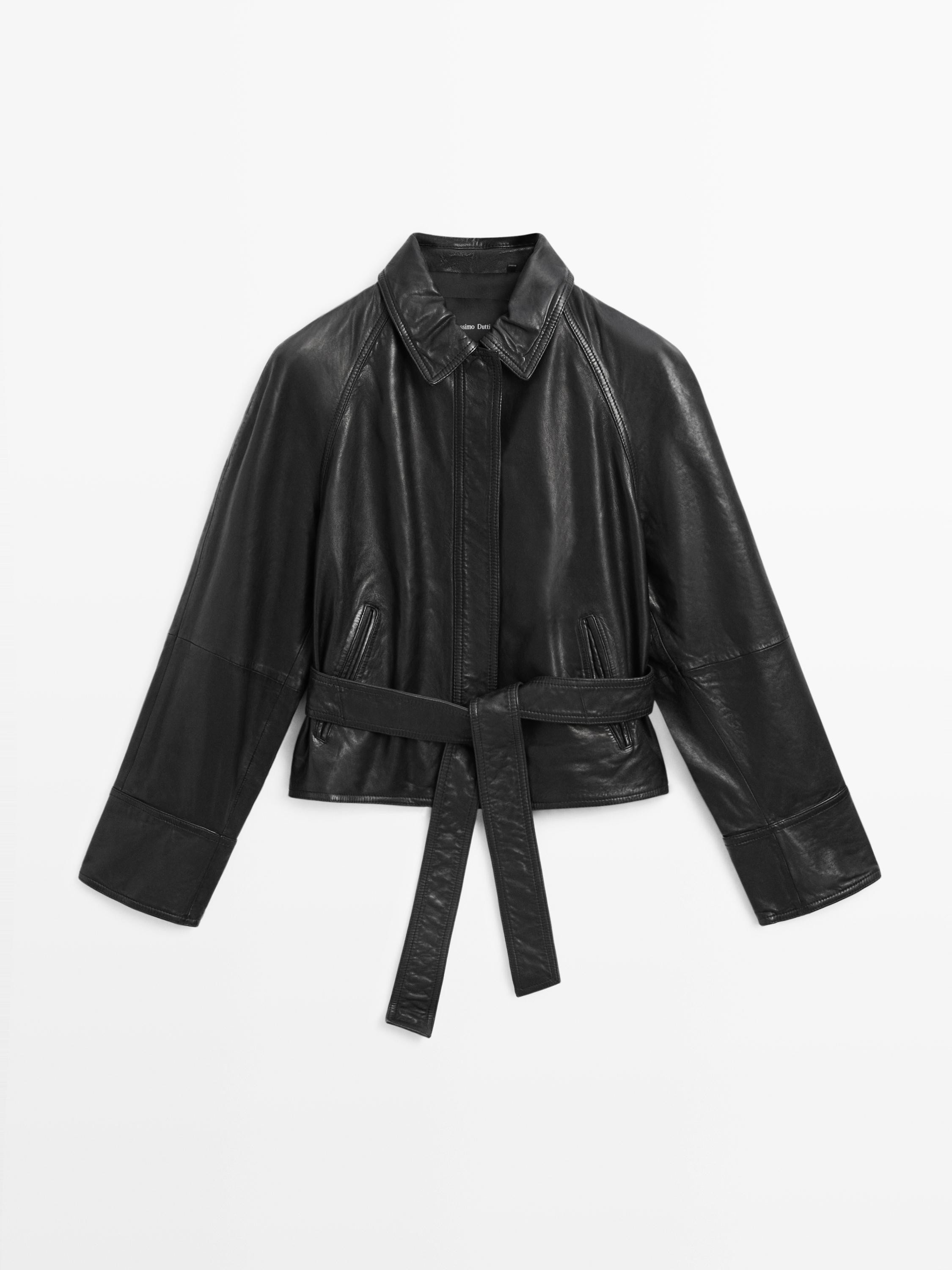 Nappa leather jacket with belt | Massimo Dutti US