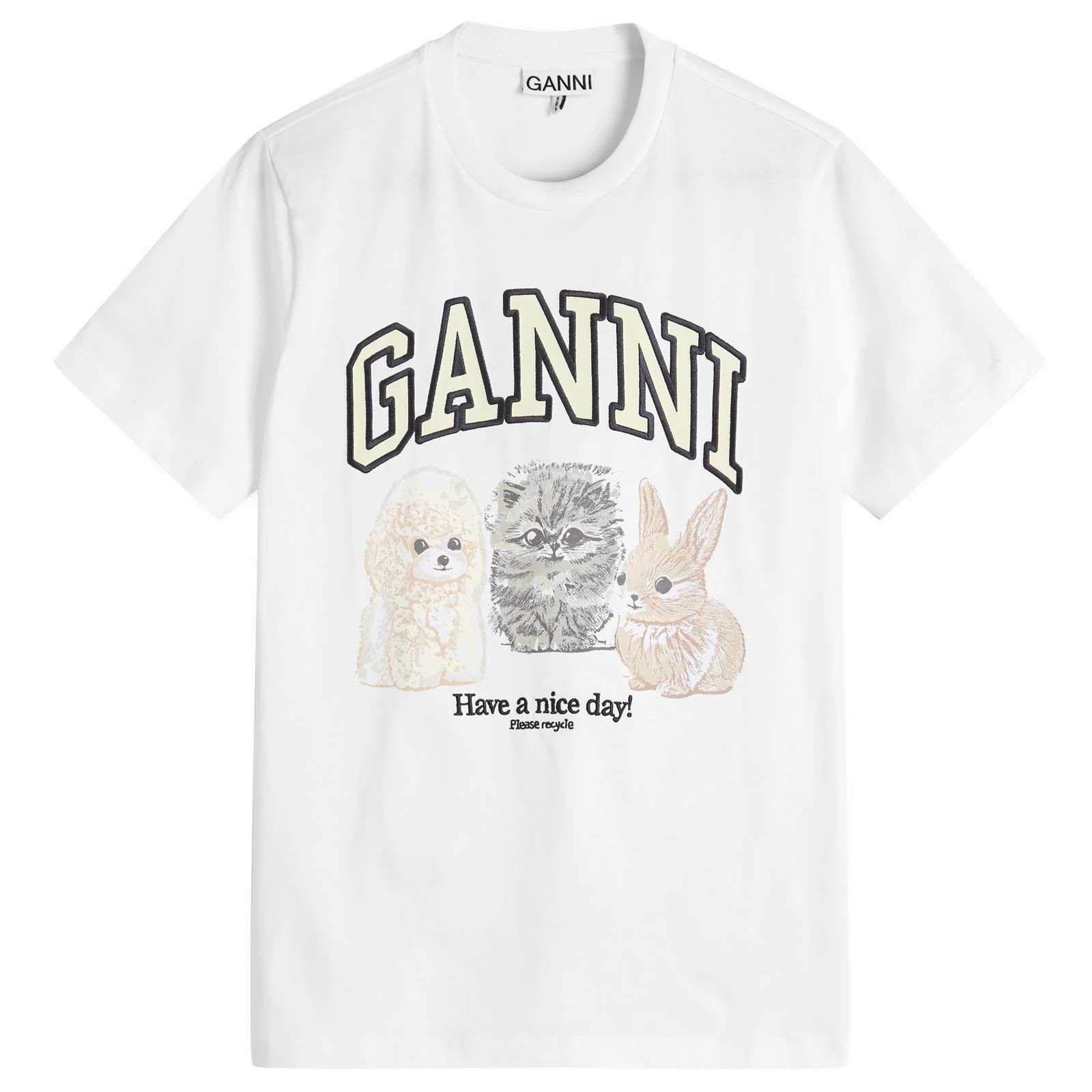 GANNI Women's Basic Cotton Jersey Animals Relaxed T-Shirt in Bright White, Size X-Small | END. Clothing