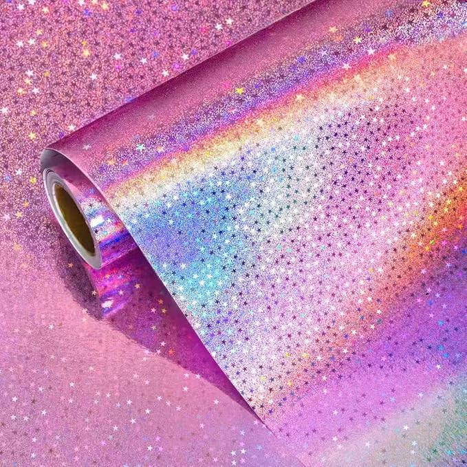 Vnaaem Pink Holographic Wrapping Paper Roll - Metallic Foil Stars Design Gift Wrap for Birthday K... | Amazon (US)